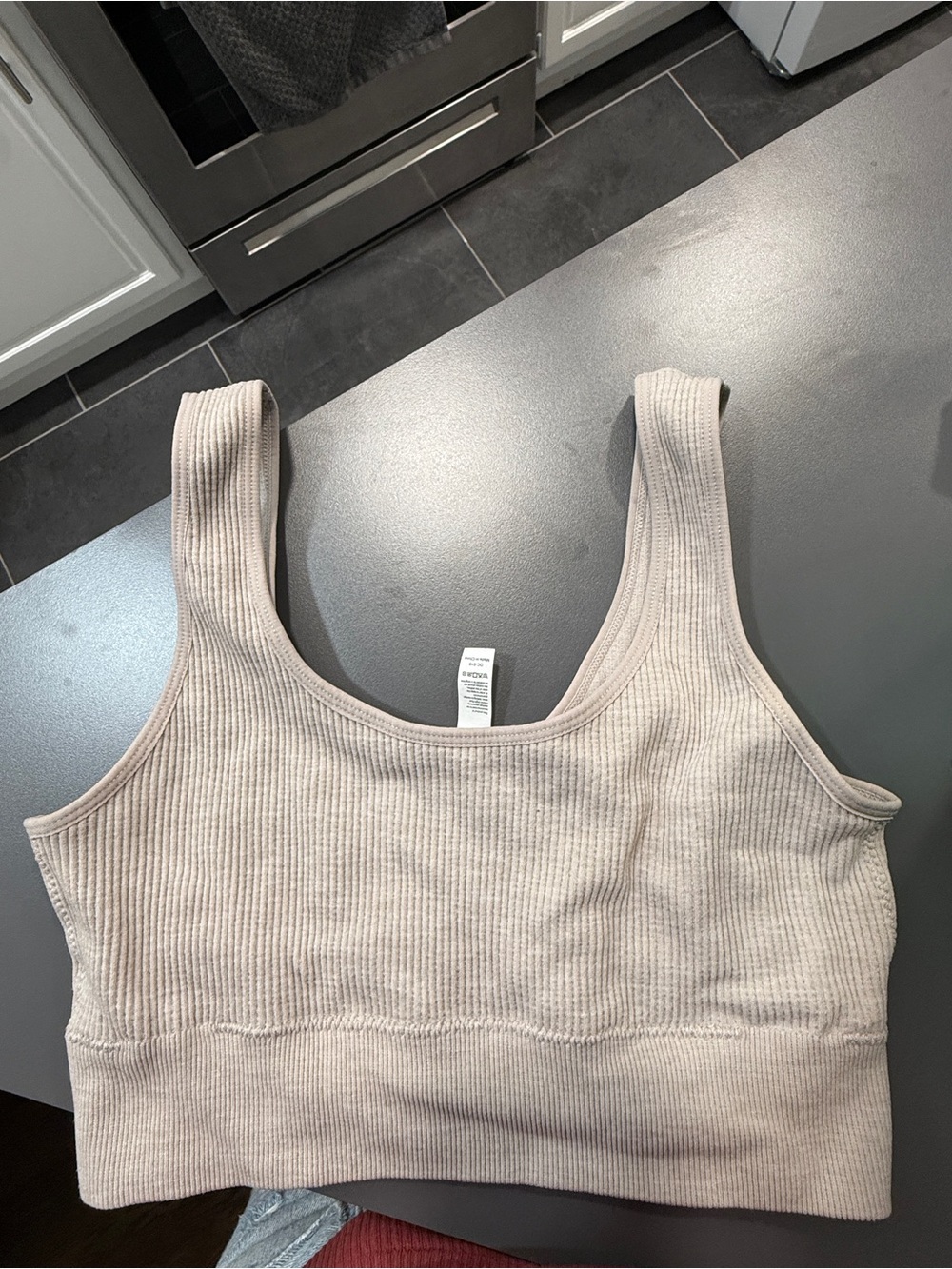 Ribbed Scoop-Neck sports bra/tank - Neutral Beige